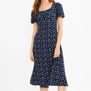 NWT Loft Floral MIDI Dress navy